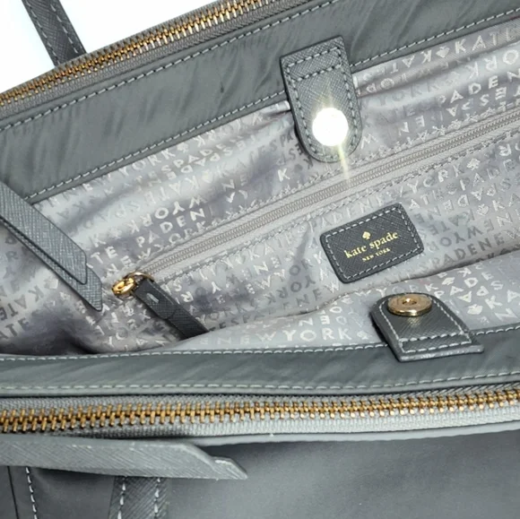 Kate Spade Wilson Road Talya Grey Nylon Dual Leather Handles Large Tote Bag - Picture 10 of 15
